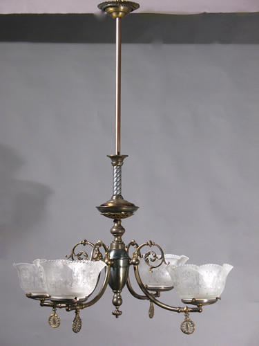 4-Light Gas Chandelier w/Beaded Transfer Etched Gas Shades